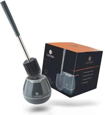 Produktbild von Silikon WC-Reinigungsbürste - antibakterieller WC-Bürstenhalter aus Hochwertmetall - WC-Reinigungssatz mit Silikon-Bürstenhalter und Bürsten, schwarz