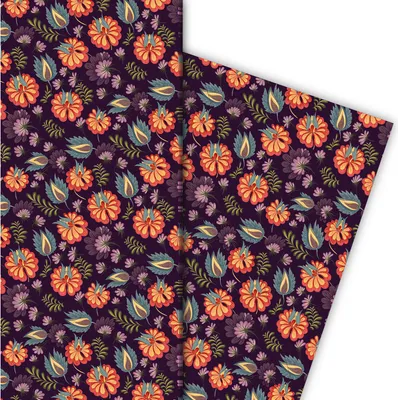 Produktbild von Üppiges florales Geschenkpapier mit Blüten, lila - G9911, 32 x 48cm