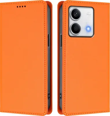 Produktbild von Handyhülle für Xiaomi Redmi Note 13 5G, Kunstleder Klapphülle Stoßfeste Magnetische Hülle mit Ständer Orange