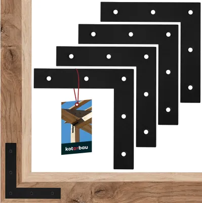 Obrázek produktu pro KOTARBAU® Sada 4 plochých úhelníků 120x120x24 mm Plochá spojka černá ve tvaru L z práškově lakované oceli Rohová spojka dřevo Úhelník těžký úhelník Úhelníková spojka Úhelníková deska Montážní úhelník Nábytkový úhelník