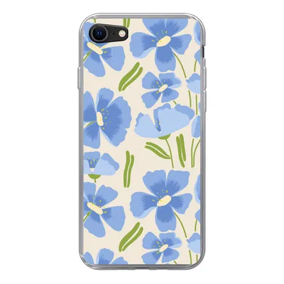 Produktbild von MuchoWow® Handyhülle Schutzhülle Hülle für iPhone SE 2020 Blume - Blau - Muster Silikon Softcase Handy Hülle - Kartenbesitzer
