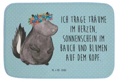 Produktbild von Mr. & Mrs. Panda Badematte Stinktier Mädchen - Türkis Pastell - Geschenk, Yoga, Skunk, Badteppich, Wildtier, duschmatte, Badezimmerteppich, Duschvorleger, Raubtier