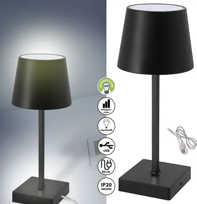 Produktbild von Tischleuchte mit Touchfunktion | Nachttischlampe aufladbar mit USB Kabel | Helligkeit regulierbar mit Touch | warmweiß | inkl. Ladekabel (1x Tischleuchte Lampenschirm schwarz)