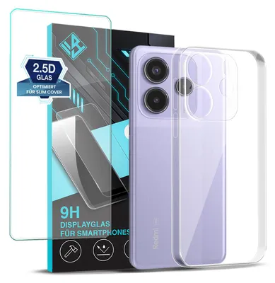 Produktbild von Handyhülle für Xiaomi Redmi Note 14 5G mit 9H Displayglas Displayschutz Hülle Transparent Flexibel Elastisch Case Cover Backcover Schutzhülle