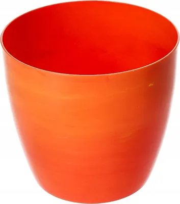 A close-up studio shot of an orange marble patterned plant pot.