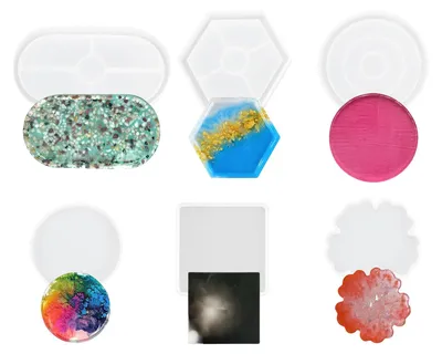 Productafbeelding van Siliconen Gietvormen Set - 6-delig voor Epoxyhars - Geschikt voor onderzetters, dienbladen en schaalmatten - DIY Hars projecten
