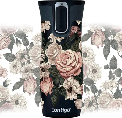 Produktbild von Thermobecher ContiGo! West Loop 470 ml schwarz - Glamour Blumen