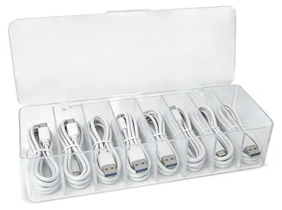 Kabelorganizer transparent, 8 Fächer, 26 x 9,5 x 5,5 cm, PET-Kunststoff
