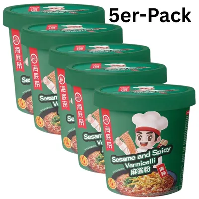 Produktbild von 5er-Pack Haidilao Instant Glasnudeln Vermicelli Sesam & Spicy Cup 130g