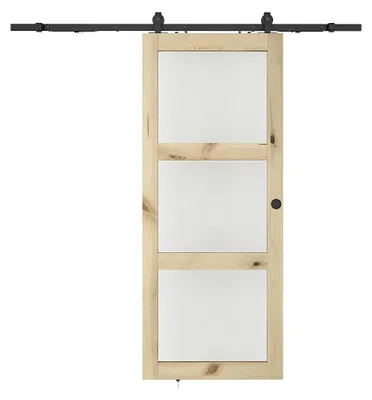 Produktbild von Schiebetür mit Laufschiene und 3 Glasscheiben - H 205 x B 63 cm - MDF natur - Mattes Einscheibenglas - ACOSTA II