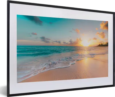 Produktbild von MuchoWow® Gerahmtes Poster Sonnenuntergang - Strand - Meer - Sommer - Blau 60x40 cm - Poster mit Schwarzem Bilderrahmen Wandposter Rahmen Foto Bilder - Schlafzimmer - Plakat in Rahmen - Drucken