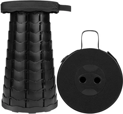 Productafbeelding van Ibenzoa® Opvouwbare telescoop campingstoel – Verstelbare PP-stoel, zwart, met verstelbare nylon draagriem en vergrendeling, opgevouwen afmetingen 25,5 x 25,5 x 8 cm, 1018 g