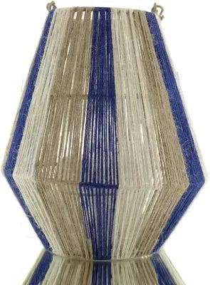 Produktbild von VAN DER LEEDEN Laterne Stripes Natur Weiß Blau Ø 26 cm Höhe 30 cm - Jute & Metall