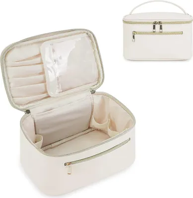 Produktbild von Kosmetiktasche Damen Reise-Make-up-Tasche Große Make-up-Tasche Organizer mit Bürstenfach Kulturtasche Kunstleder Tragbare Make-up-Tasche