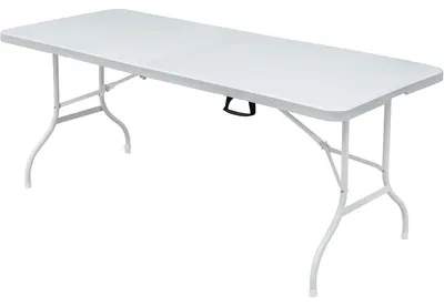 Image de Table pliante en plastique - Table de camping portable - Rectangulaire - Robuste - Pour l'extérieur - Blanche