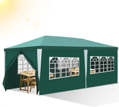 Produktbild von Vigevee 3 x 6 m Garten Pavillon mit 5 Seitenteilen tragbares wasserdichtes Zelt, grün für Camping / Garten / Hochzeit / Strand