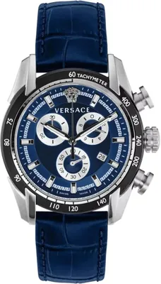 Zdjęcie produktu dla Versace VE2I00721 V-Ray Chronograph silber schwarz blau Leder Herren Uhr NEU
