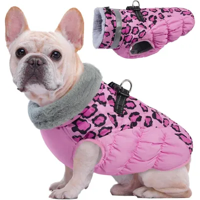 Image de Manteau pour chien, hiver, rose, motif léopard, imperméable, coupe-vent, avec anneau réfléchissant
