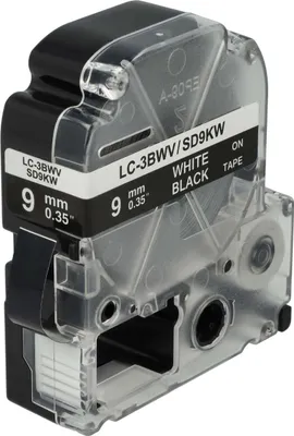 Produktbild von vhbw Schriftband-Kassette kompatibel mit KingJim SR3900C, SR150, SR3700P, SR330, SR300TF, SR180, SR230C Etiketten-Drucker 8m x 9mm Weiß auf Schwarz