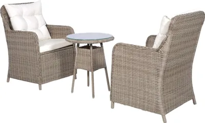 Produktbild von vidaXL 3-tlg. Bistro-Set mit Auflagen und Kissen Poly Rattan Braun