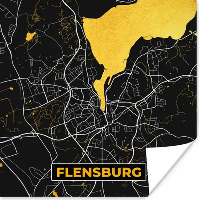 Produktbild von MuchoWow® Poster Flensburg - Gold - Stadtplan - Karte - Deutschland 100x100 cm - Babyzimmer