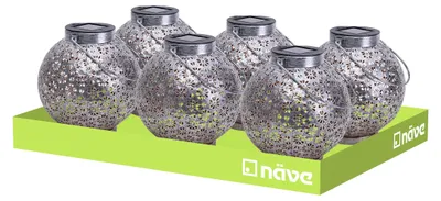 Produktbild von LED Deko-Solarleuchte L/B: 18cm silber, Lampe für den Außenbereich im Landhaus Stil, aus Metall in silber, 19 cm hoch, Ø 18 cm, LED Platine – mit Schiebeschalter – Dämmerungssensor