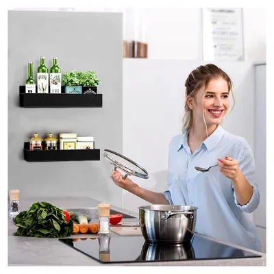 Produktbild von Magnetische Ablage für Kühlschrank, 2 Stück Gewürzregal, Hängeregal für Küchenorganisation (Schwarz)