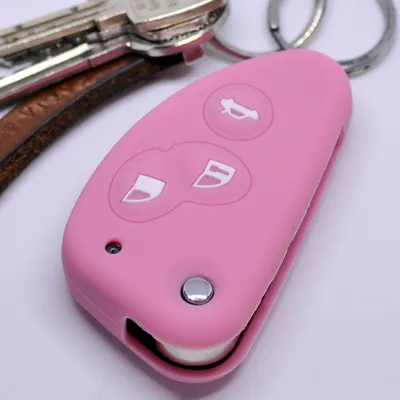 Produktbild von Auto Schlüssel Silikon Schutz Hülle Rosa kompatibel mit Alfa Romeo 156 147 GT 97-10 3 Tasten Klappschlüssel