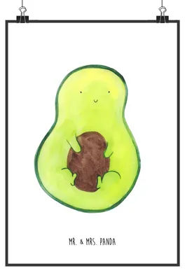 Produktbild von Mr. & Mrs. Panda Bild Avocado Kern DIN A3 - Weiß - Geschenk, Kunstdruck, Plakat, Avokado, Spruch Leben, Wandbild, glücklich, wandkunst, Pflanze, drucke