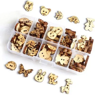 Produktbild von Handgefertigte Holzknöpfe - 100 Stück - Nähen Basteln Scrapbooking - Selbstmachen Handwerk - Tiergestalt Dekorationen - 2 Löcher - Bastelmaterial