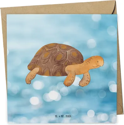 Produktbild von Mr. & Mrs. Panda Grußkarte Schildkröte Marschieren - Oceanblue - Geschenk, Meerestiere, Abenteuer, Motivation, Klappkarte, Lieblingsmensch, Schildkröten, anlasskarte