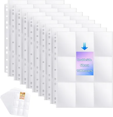 Produktbild von Sammelkarten Hüllen, 60 stück Transparent Sammelkarten Hüllen Doppelseitiger 1080 Pockets, 9 Taschen Seitenschutz, Transparent Karten Photocard Sleeve