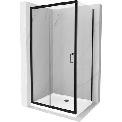 Obrázek produktu pro Mexen Apia rozsouvací sprchový kout 90 x 70 cm, Průhledné, Černá + sprchová vanička Flat, Bílá- 840-090-070-70-00-4010B