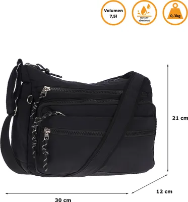 Produktbild von Große Damen Tasche Schultertasche Umhängetasche Henkeltasche Nylon Optik Bag Schwarz