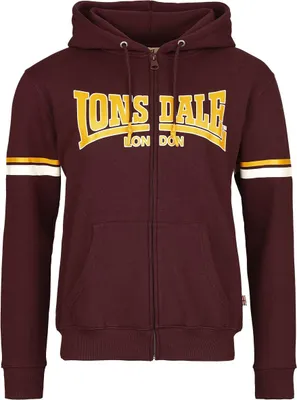 Obrázok produktu pre Pánska tepláková bunda s kapucňou a zipsom regular fit DARFIELD Oxblood/Yellow/White M Lonsdale