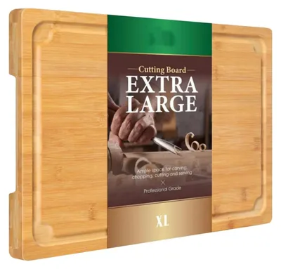 Image de Planche à découper en bambou - Bloc à découper - Rainure d'écoulement - 45 x 30 x 2,5 cm - Pour les légumes, la viande et le pain - Durable et écologique