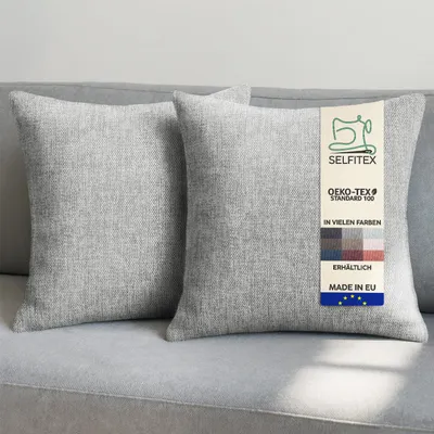 Produktbild von Selfitex 2er Set Sofakissen 50x50 cm, inkl. Füllkissen, gewebter Canvas Stoff, matte & strukturiert,  weiche Polyester Füllung (Farbe: Grau)