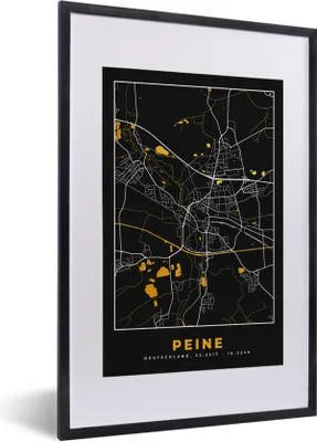 Produktbild von MuchoWow® Gerahmtes Poster Peine - Stadtplan - Schwarz und Gold - Karte - Deutschland - Karte 40x60 cm - Poster mit Schwarzem Bilderrahmen Wandposter Rahmen Foto Bilder - Poster in Rahmen
