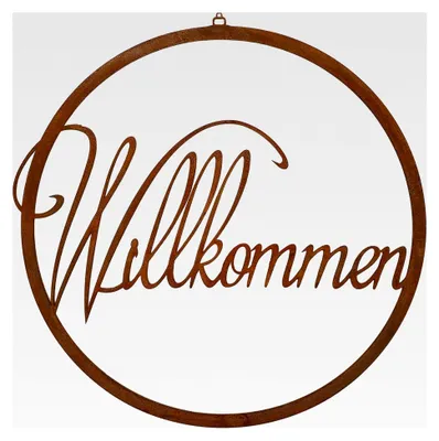 Produktbild von Wanddekoration Metall Willkommen Deko Ø 28 cm für Garten und Fenster hängend