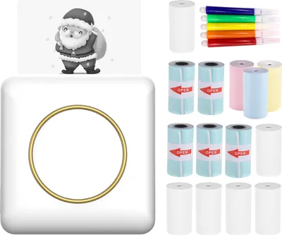 Produktbild von Mini termotlačiareň, fototlačiareň s rozlíšením 203 DPI, bezdrôtová Bluetooth, okamžitá tlačiareň, nálepka s 5 farebnými perovými značkami, 9 kotúčov termálneho papiera 57 x 25 mm , 5 kotúčov samolepiaceho termálneho papiera kompatibilného so systémom Android iOS