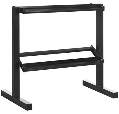 Obrázek produktu pro Stojan na činky, dvoupatrový design, odolná ocelová konstrukce, černá barva
