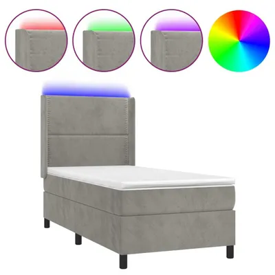 Produktbild von vidaXL Boxspringbett mit Matratze & LED Hellgrau 100x200 cm Samt