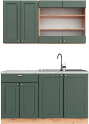 Produktbild von Singleküche Vicco Fame-Line Grün-Gold Landhaus/Goldkraft Eiche 140 cm , AP Marmor, Model 42359