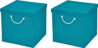 Produktbild von 2 Stück Türkis Faltbox 30 x 30 x 30 cm Aufbewahrungsbox faltbar mit Kordel und mit Deckel