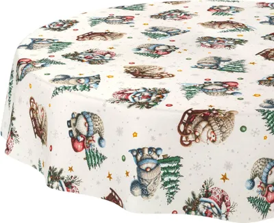 Produktbild von Tischdecke Weihnachten Weihnachtsmann Grün Rund 140cm Schnittkante Wasserabweisend abwaschbar