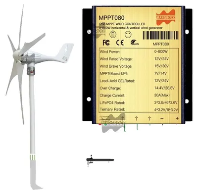 Obrázek produktu pro Regulátor pro větrné turbíny, technologie MPPT, automatické řízení baterií, regulátor MPPT s výkonem 800 W, 30 A, 12V/24V