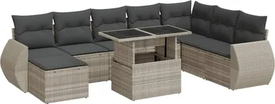 Produktbild von vidaXL 9-tlg. Garten-Sofagarnitur mit Kissen Hellgrau Poly Rattan