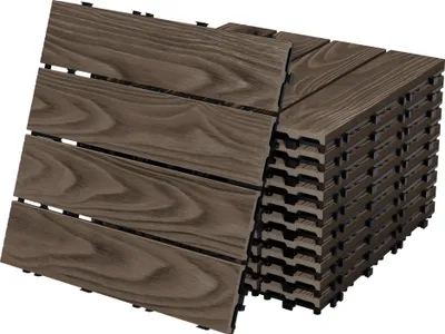 Produktbild von ECD Germany WPC Terrassenfliesen 30x30 cm 33er Spar Set für 3m² Dunkelbraun in Holzoptik Bodenbelag mit Drainage & Klicksystem Terrassendielen