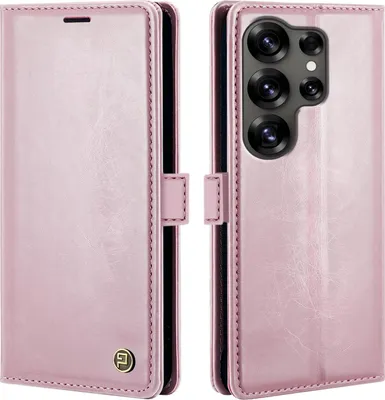 Produktbild von Handyhülle für Samsung Galaxy S25 Ultra Kunstleder Flip Vintage Cover Hülle RFID Schutz Case Kartenfach Farbe: Rosa