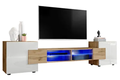 Obrázok produktu pre Extreme Furniture Bridge TV Skriňka | Skriňa Do Obývačky S 2 Sklenenými Policami A 2 Dverami Korpus Wotan A Biele Predné Časti